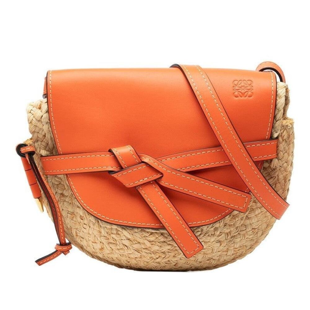 Loewe Raffia Leather Anagram Gate Shoulder Bag Beige